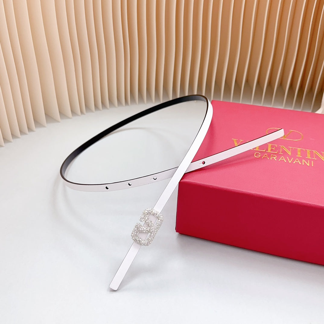 VL Belt 8mm Buckle Silver Diamond Leather White Black