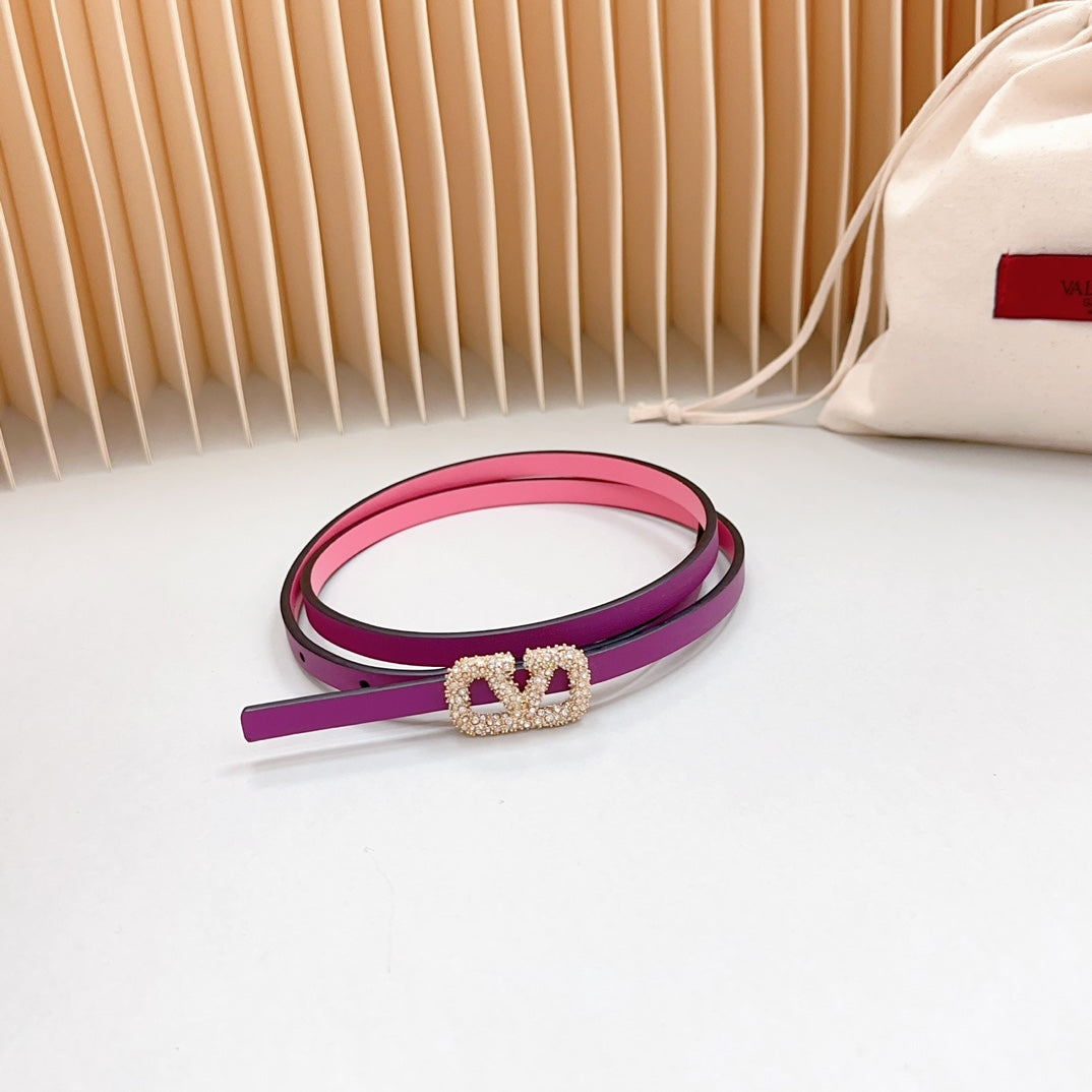 VL Belt 8mm Buckle Gold Diamond Leather Pink Purple