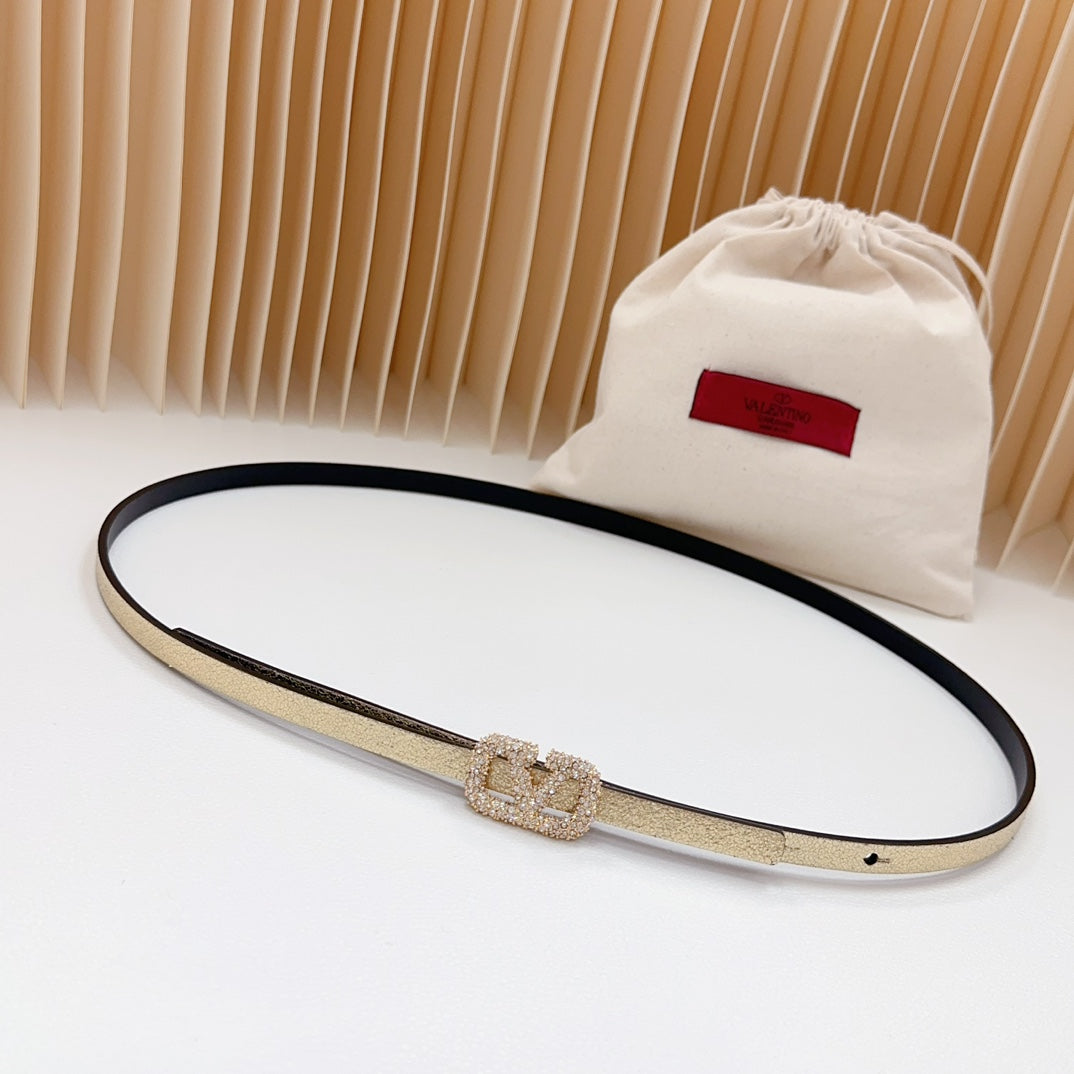 VL Belt 8mm Buckle Gold Diamond Leather Gold Black