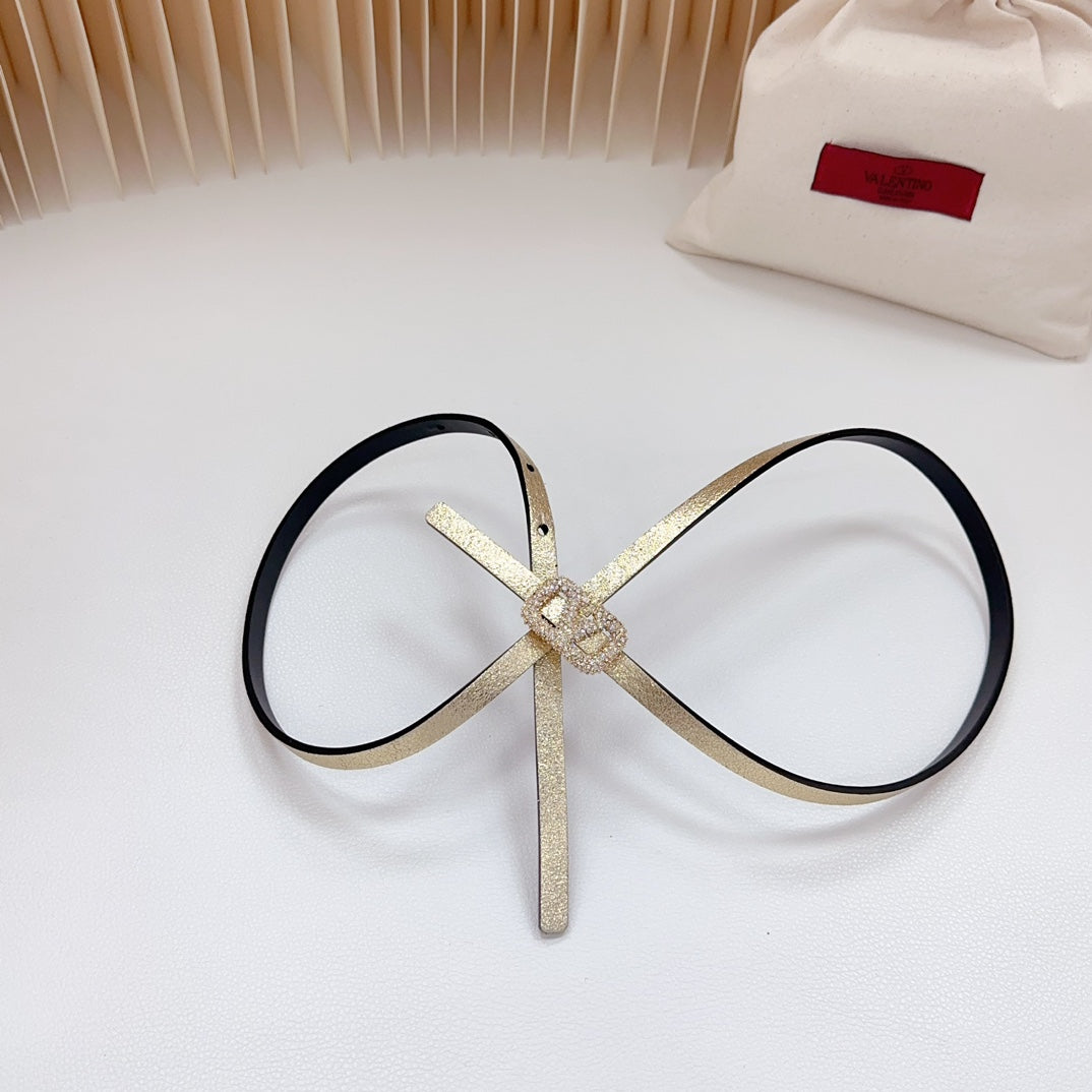 VL Belt 8mm Buckle Gold Diamond Leather Gold Black