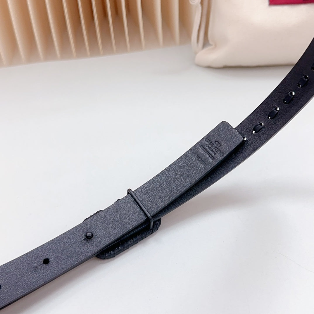 Vlogo Black Leather Buckle 20mm Black Belt