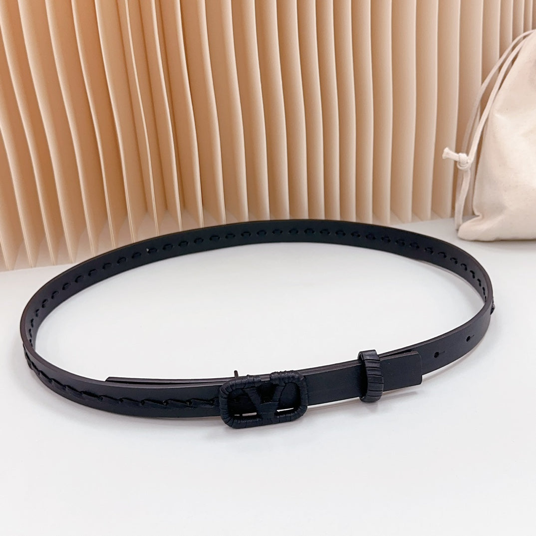 Vlogo Black Leather Buckle 20mm Black Belt