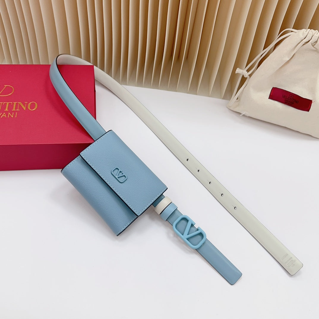 valenti sky blue 20mm belt with mini calfskin bag