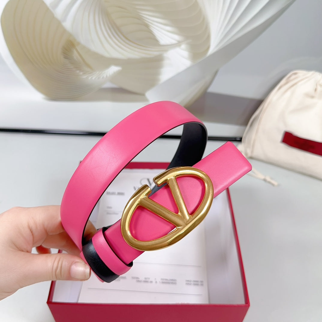 The Bold Edition Reversible Belt 30mm Pink Black Calfskin Gold Buckle