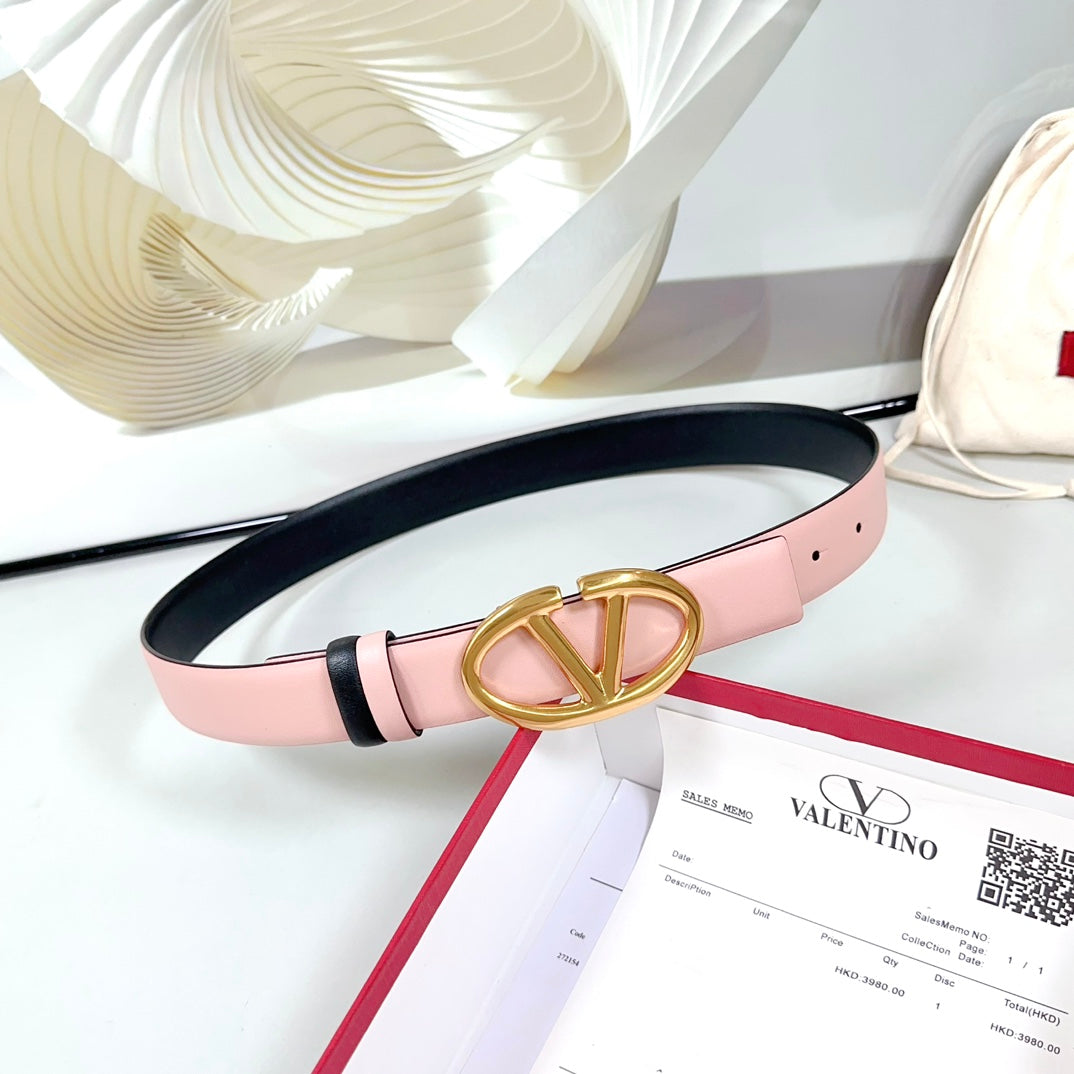 The Bold Edition Reversible Belt 30mm Light Pink Black Calfskin Gold Buckle