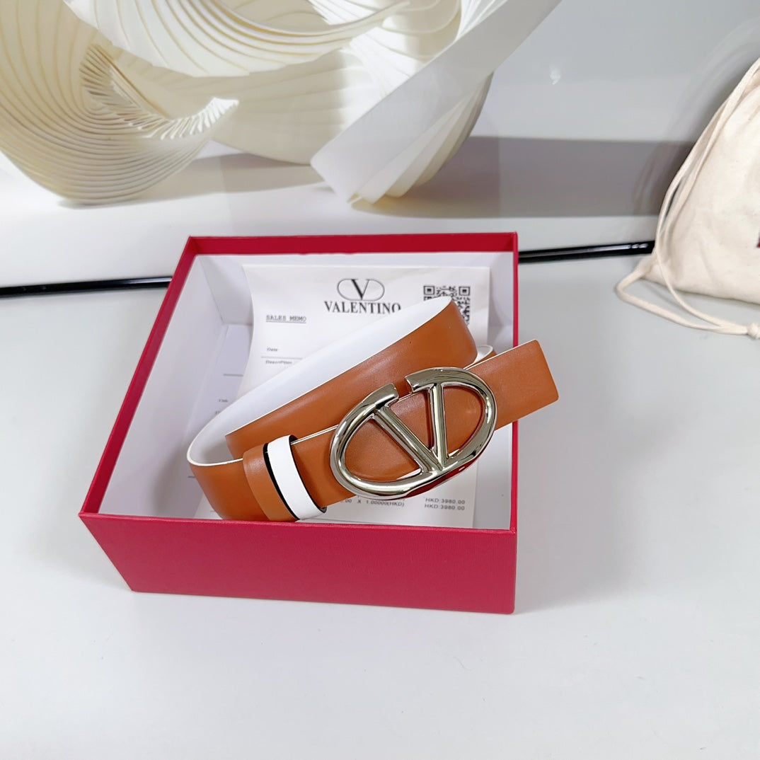 The Bold Edition Reversible Belt 30mm Brown White Calfskin Silver Buckle