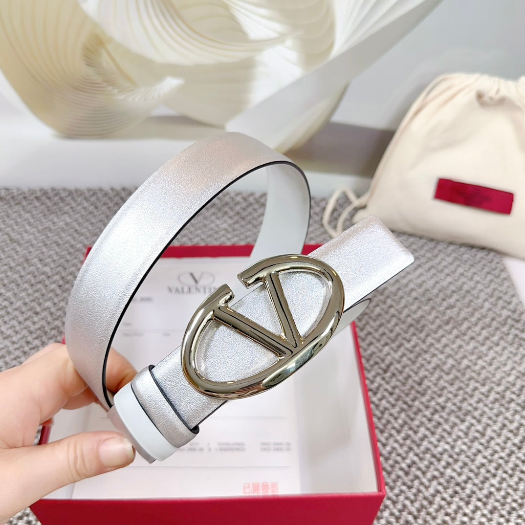 The Bold Edition Reversible Belt 30mm Silver Metalic White Calfskin Silver Buckle