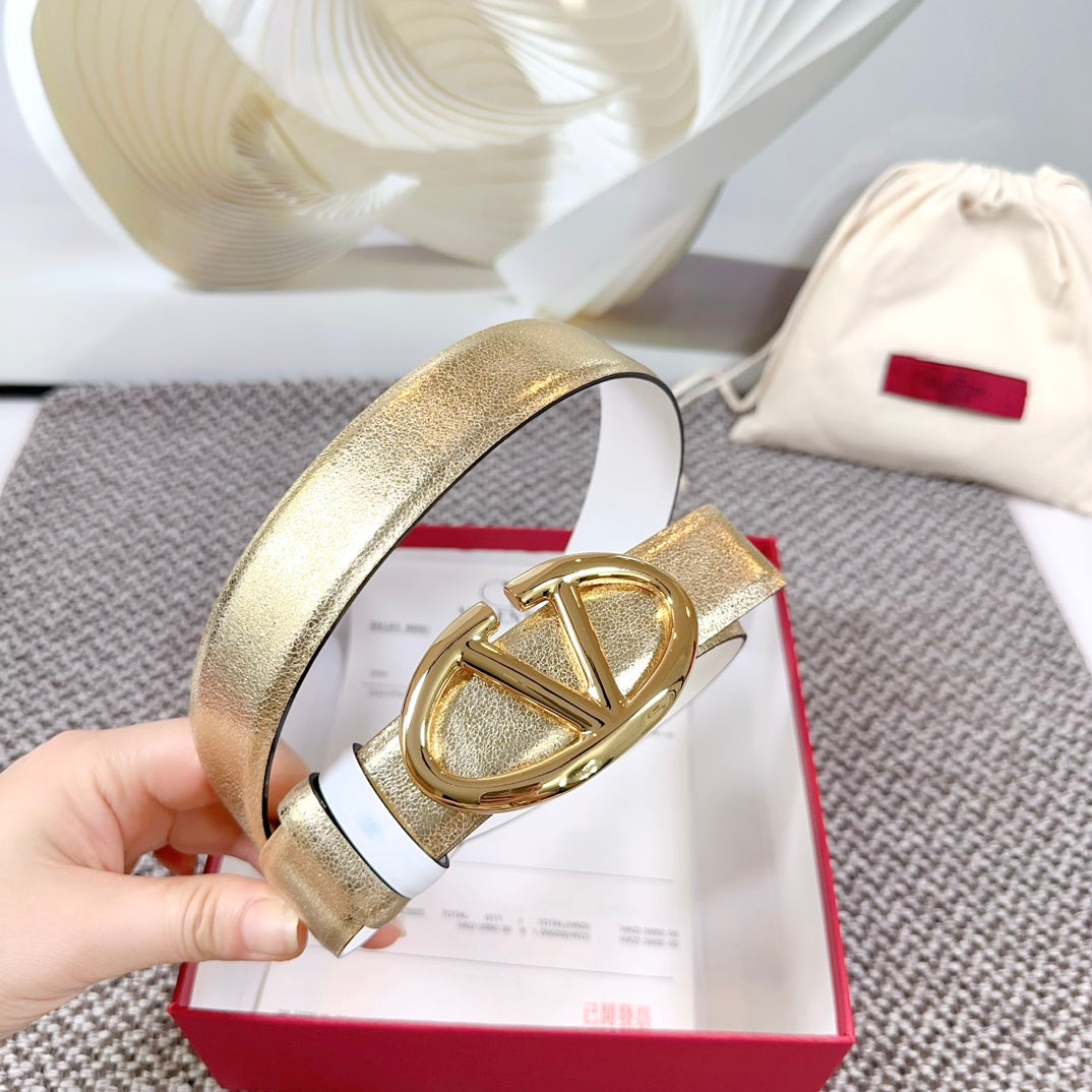 The Bold Edition Reversible Belt 30mm Gold Metalic White Calfskin Gold Buckle
