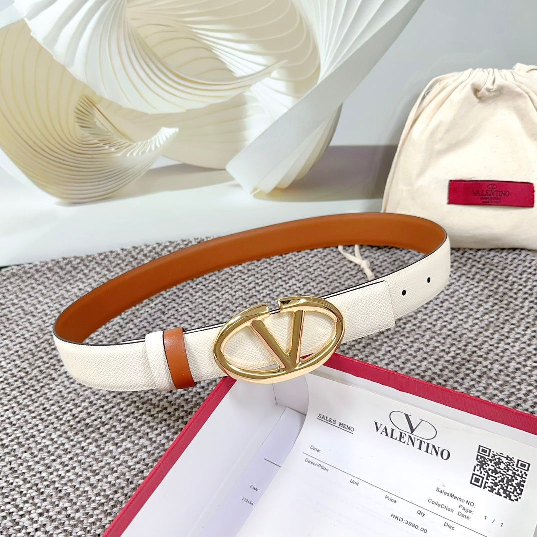 The Bold Edition Reversible Belt 30mm Cream Brown Grained Calfskin Gold Buckle