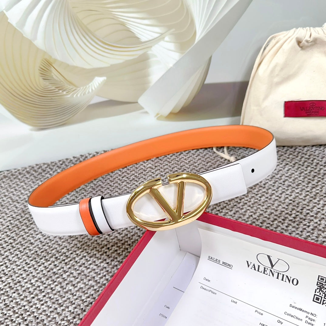 The Bold Edition Reversible Belt 30mm White Brown Calfskin Gold Buckle