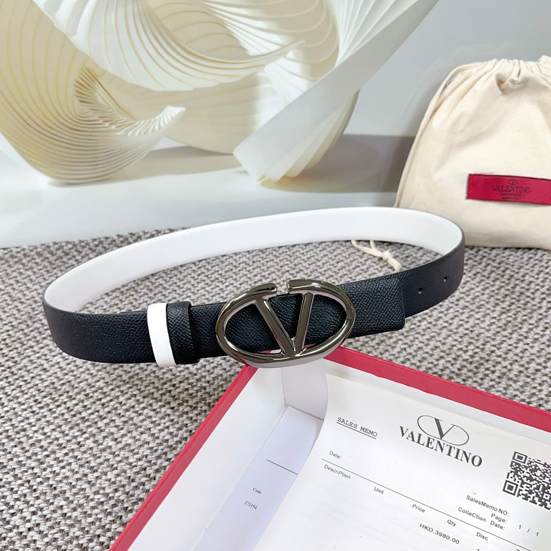 The Bold Edition Reversible Belt 30mm Black White Grained Calfskin Black Buckle