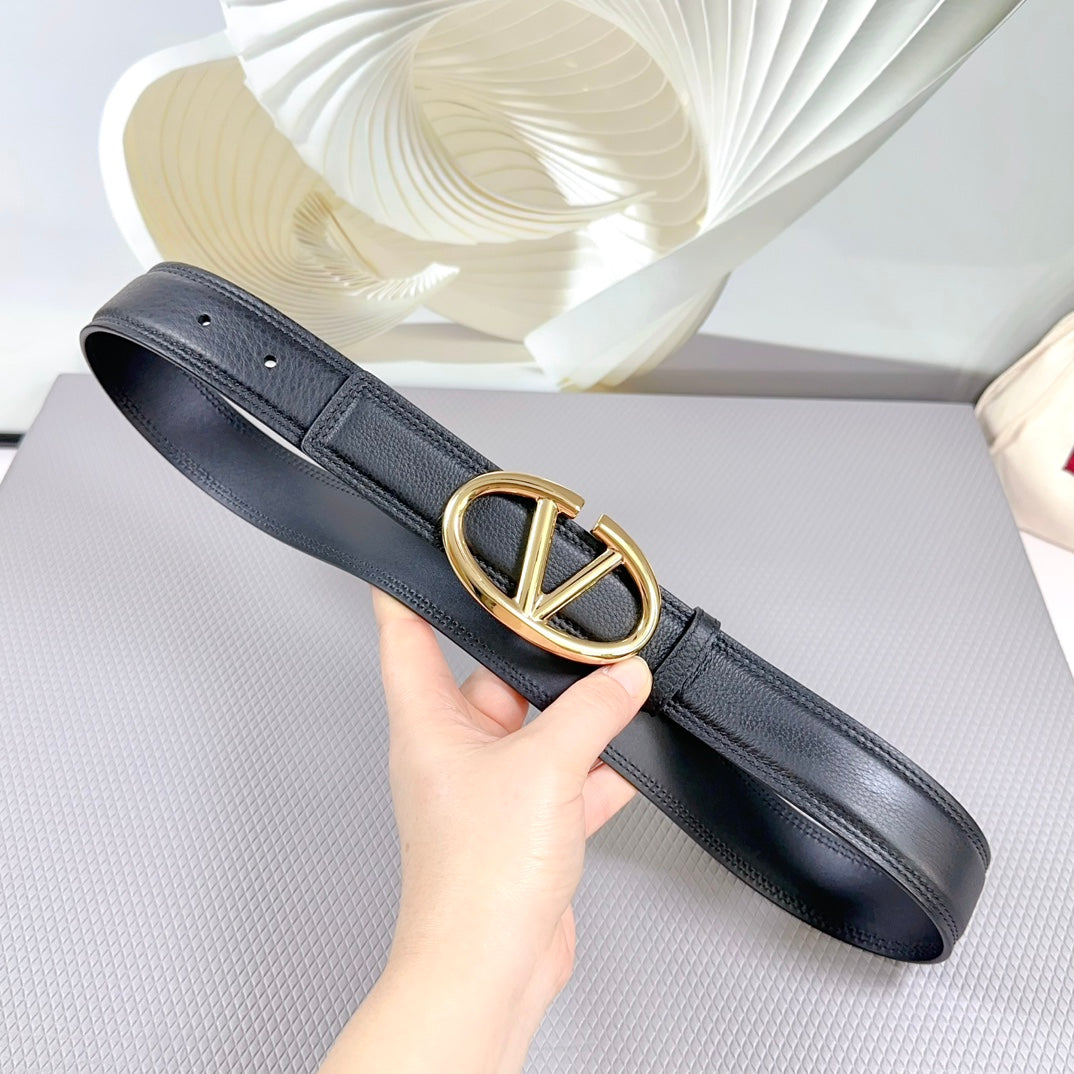 The Bold Edition Belt 34mm Black Calfskin Light Gold Buckle