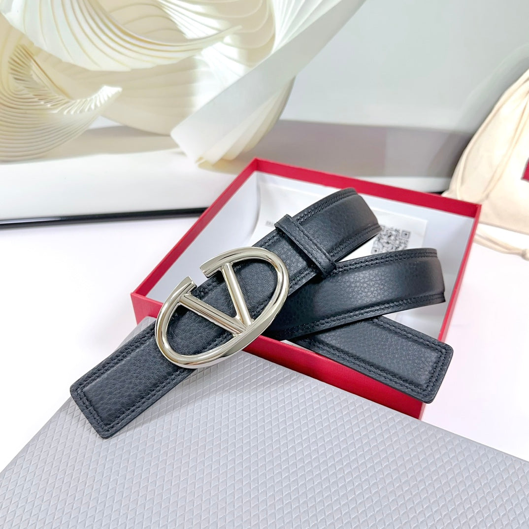 The Bold Edition Belt 34mm Black Calfskin Silver Buckle