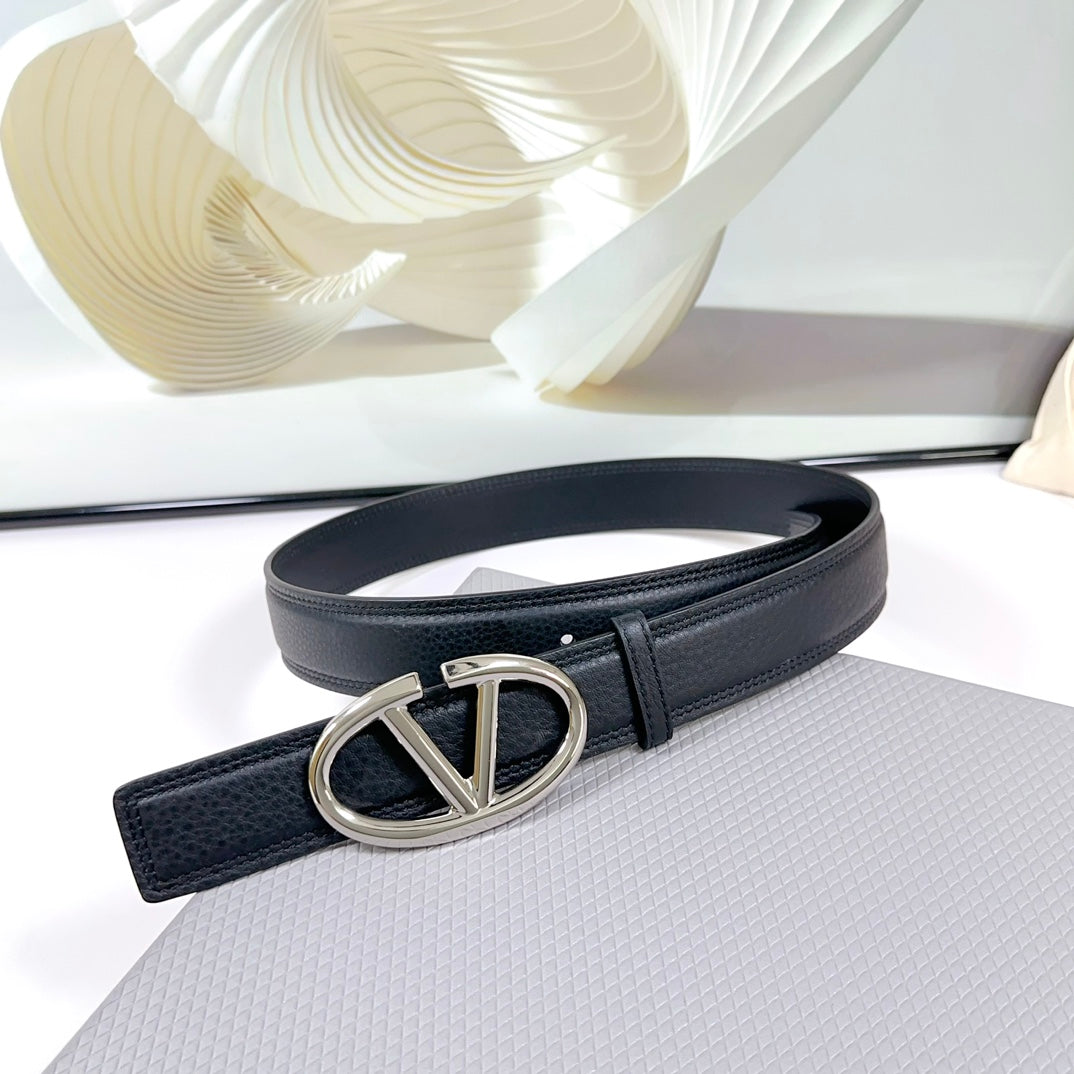 The Bold Edition Belt 34mm Black Calfskin Silver Buckle