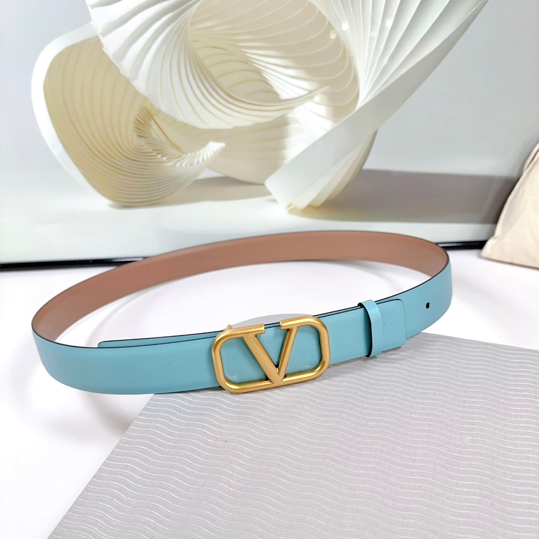 The Bold Edition Belt 30mm Cloud BLue Rose Calfskin Gold Buckle