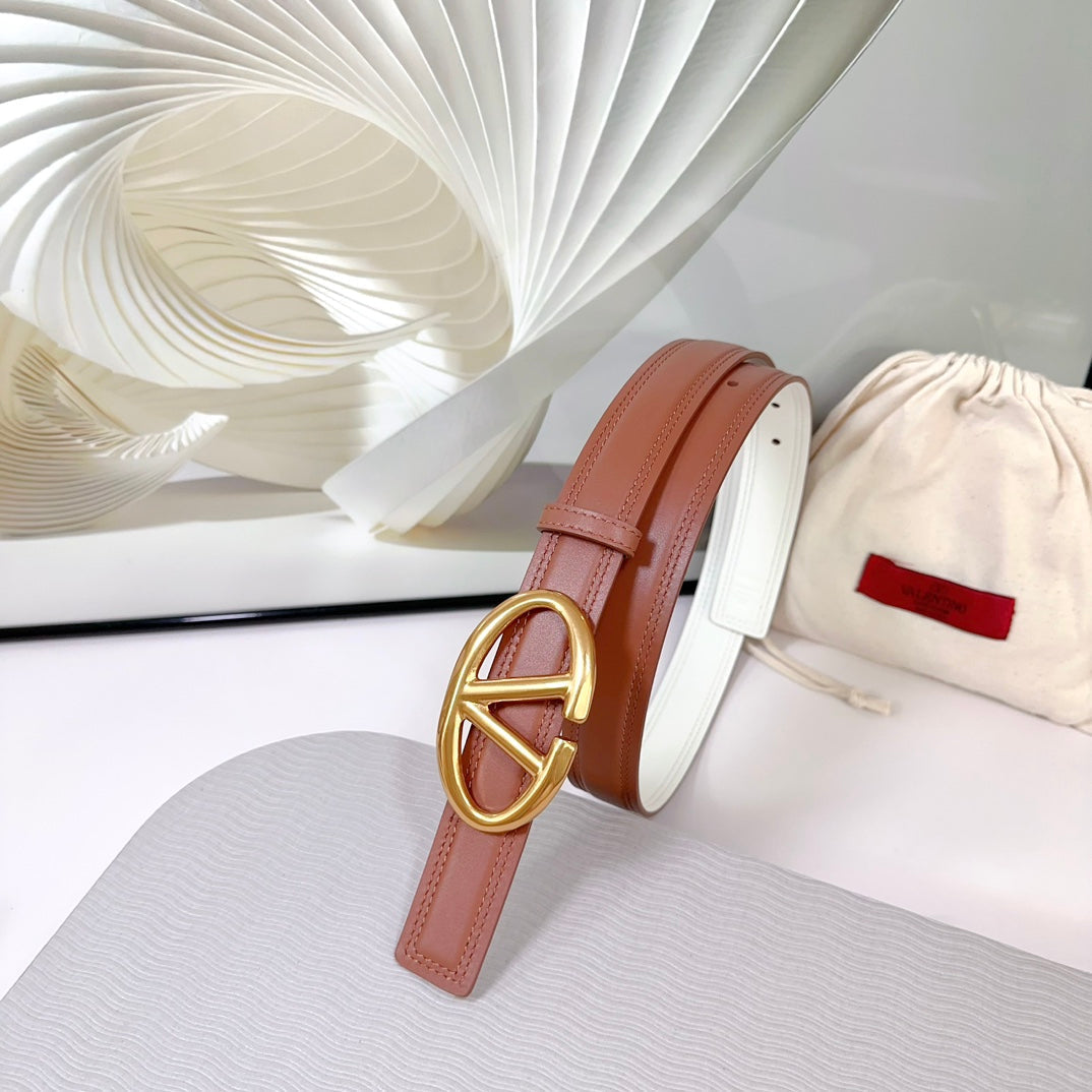 The Bold Edition Belt 30mm Brown White Calfskin Gold Buckle