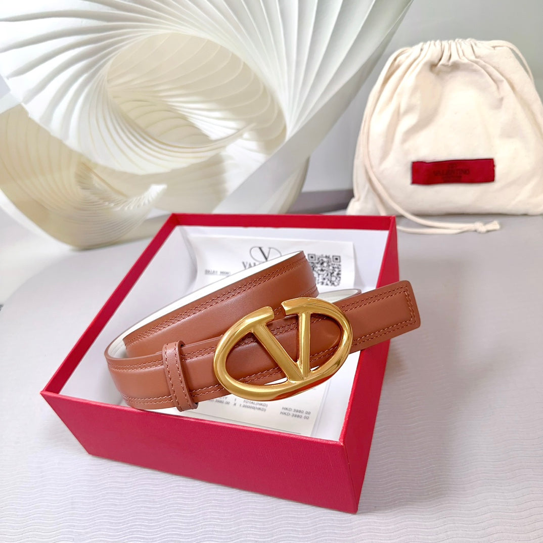 The Bold Edition Belt 30mm Brown White Calfskin Gold Buckle