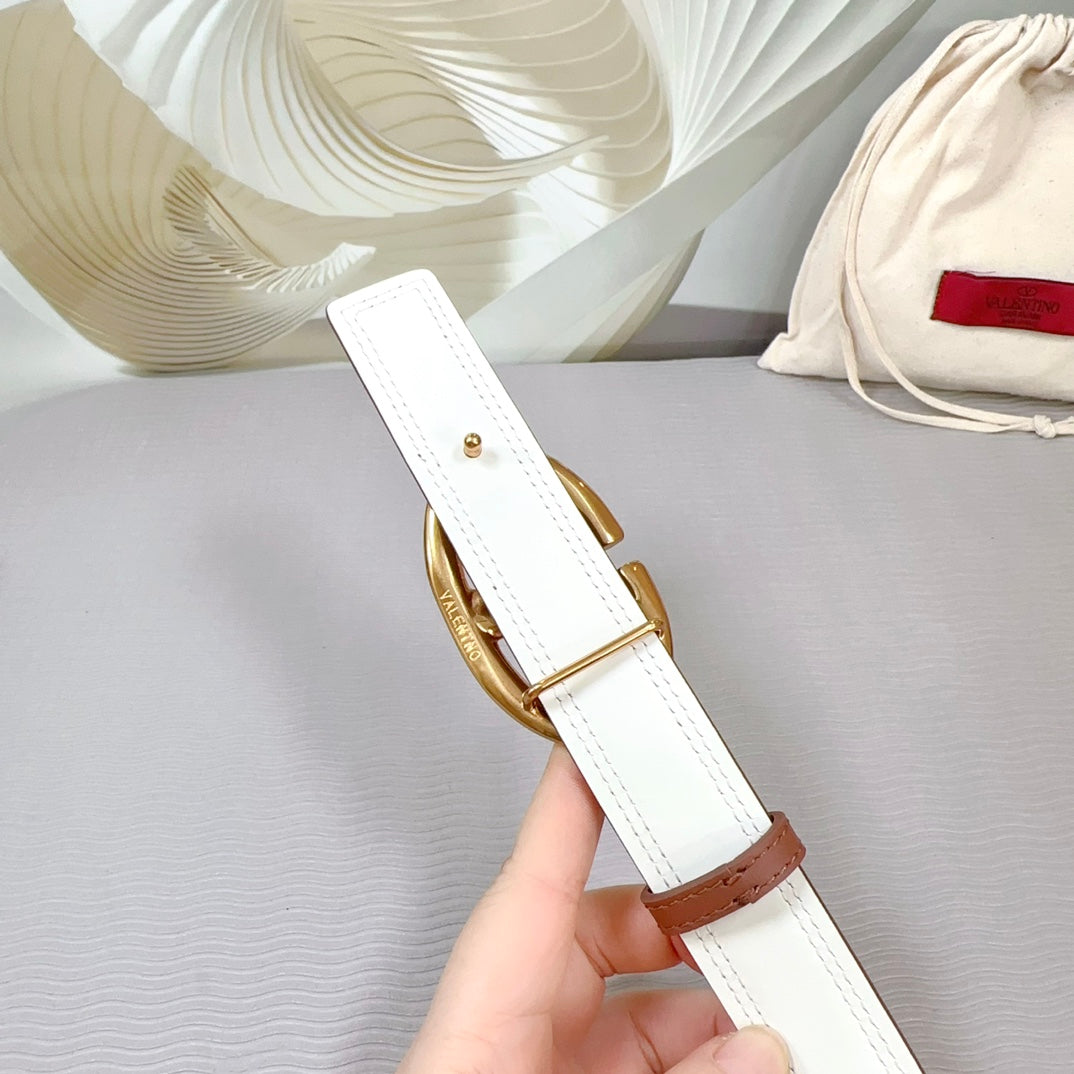 The Bold Edition Belt 30mm Brown White Calfskin Gold Buckle