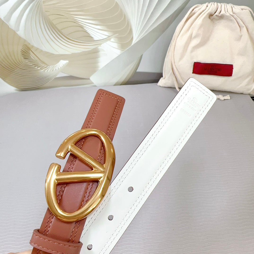 The Bold Edition Belt 30mm Brown White Calfskin Gold Buckle