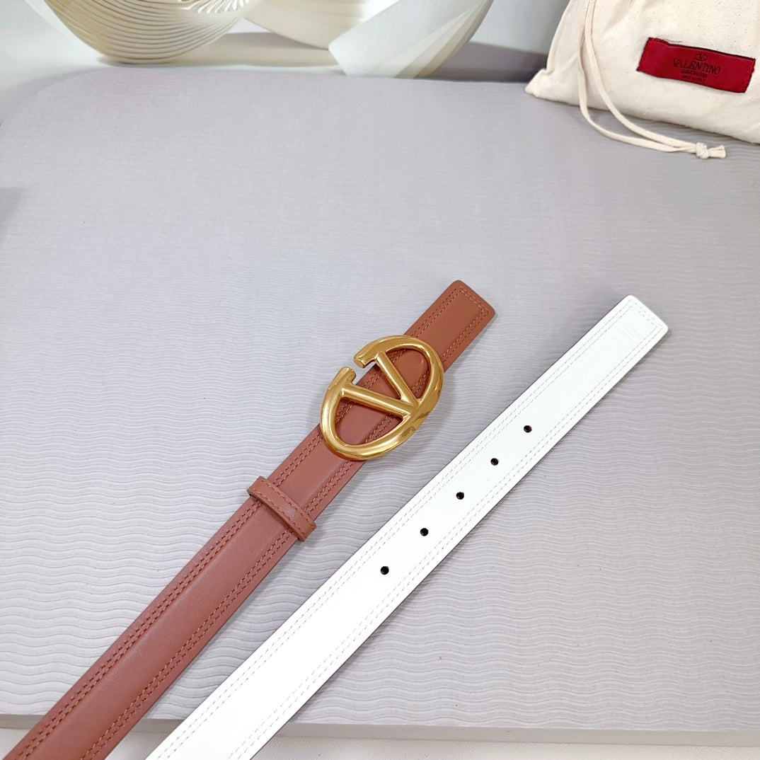 The Bold Edition Belt 30mm Brown White Calfskin Shiny Gold Buckle