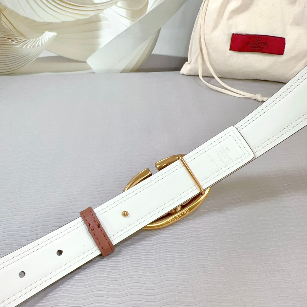 The Bold Edition Belt 30mm Brown White Calfskin Gold Buckle