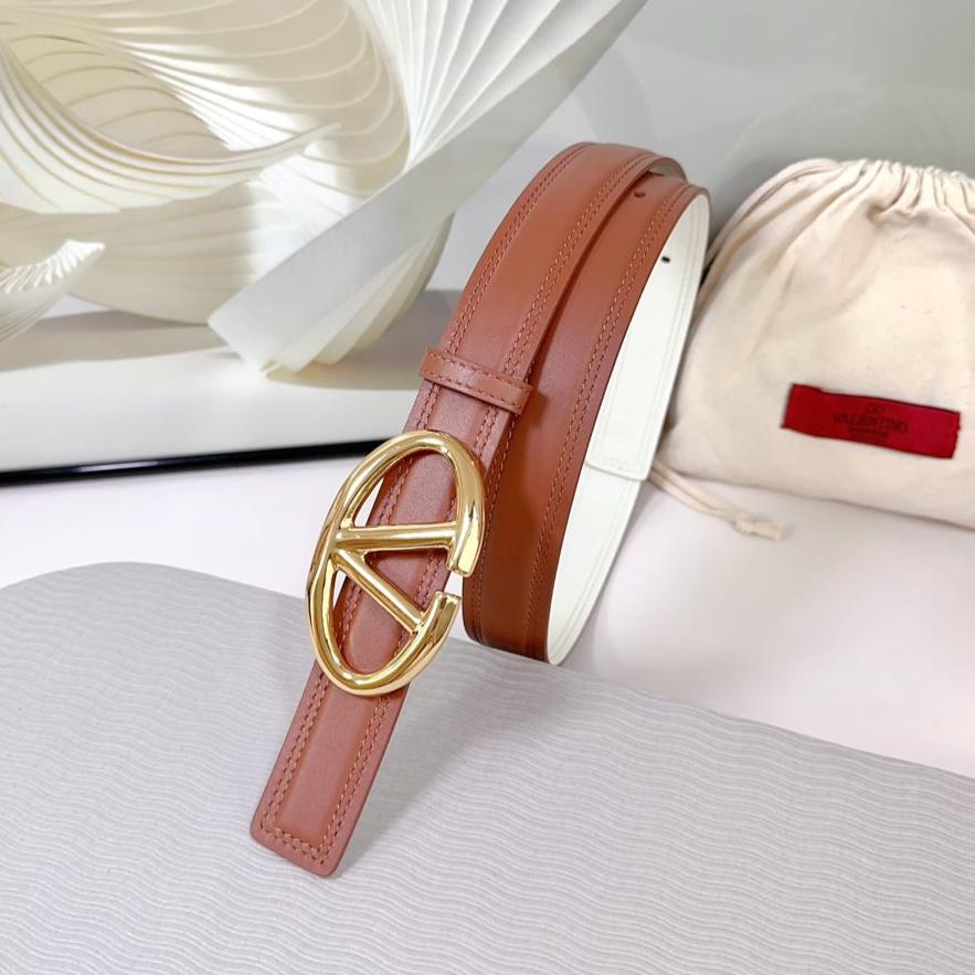 The Bold Edition Belt 30mm Brown White Calfskin Shiny Gold Buckle