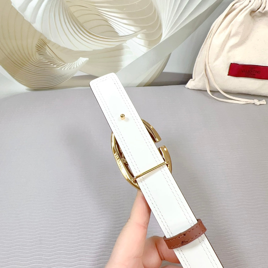 The Bold Edition Belt 30mm Brown White Calfskin Shiny Gold Buckle