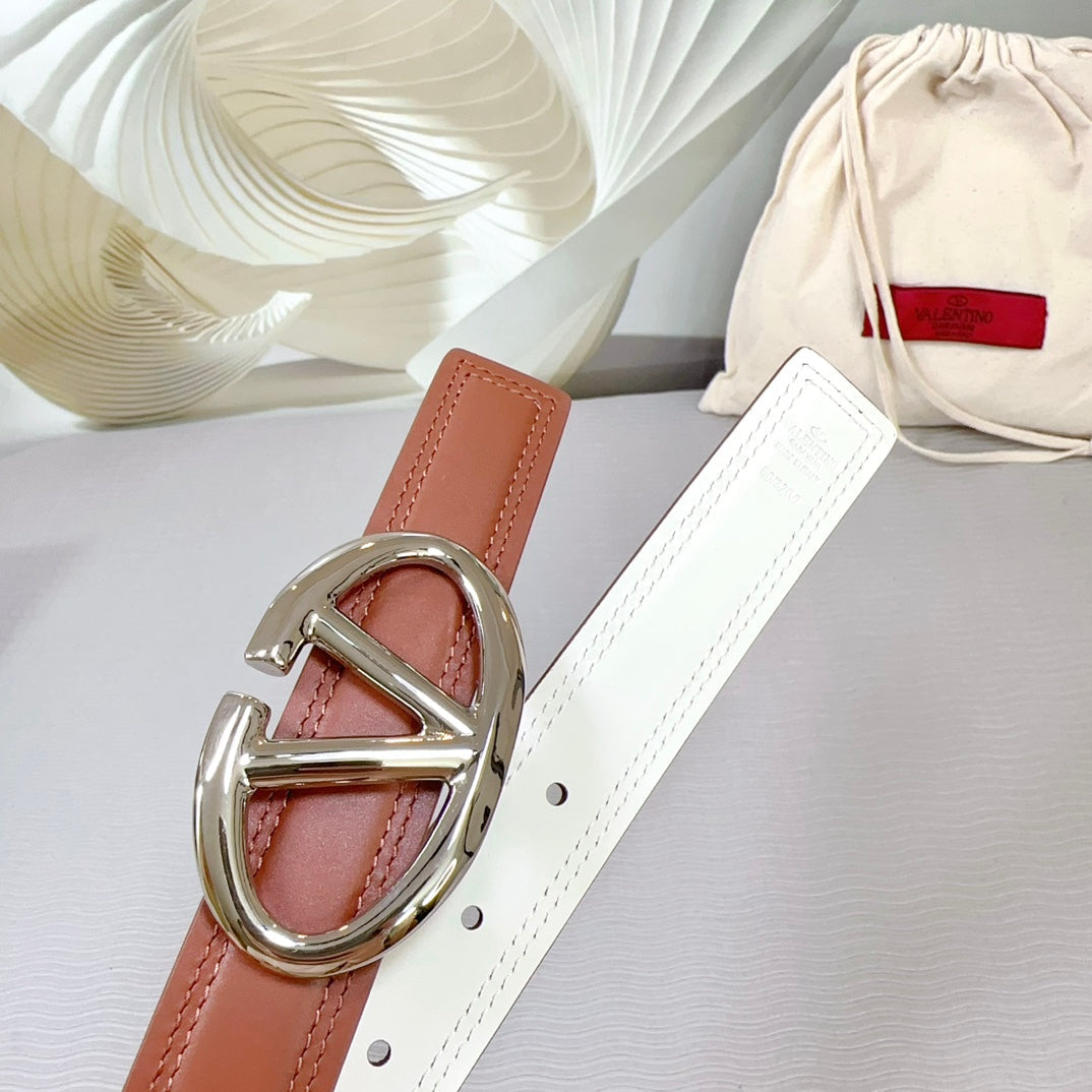 The Bold Edition Belt 30mm Brown White Calfskin Silver Buckle
