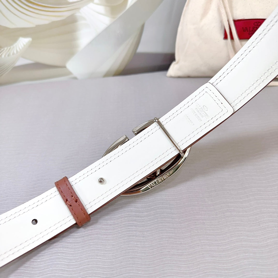 The Bold Edition Belt 30mm Brown White Calfskin Silver Buckle