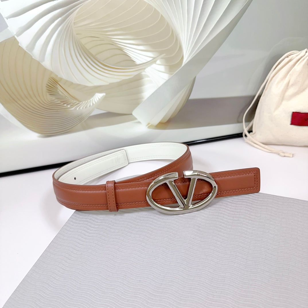 The Bold Edition Belt 30mm Brown White Calfskin Silver Buckle