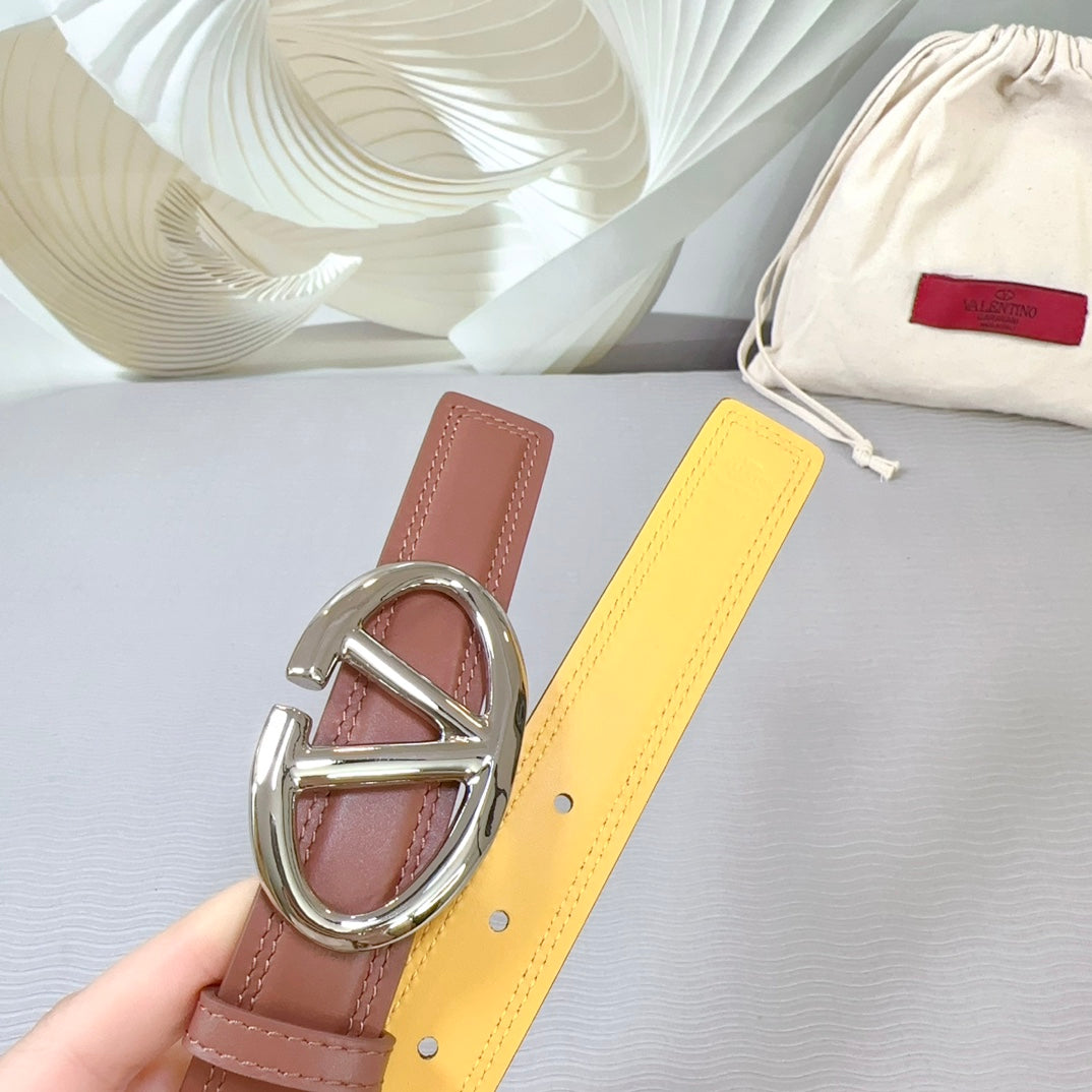 The Bold Edition Belt 30mm Brown Yellow Calfskin Silver Buckle
