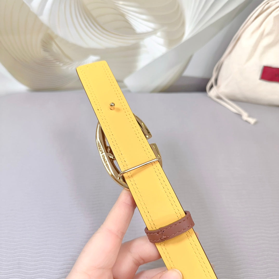 The Bold Edition Belt 30mm Brown Yellow Calfskin Shiny Gold Buckle