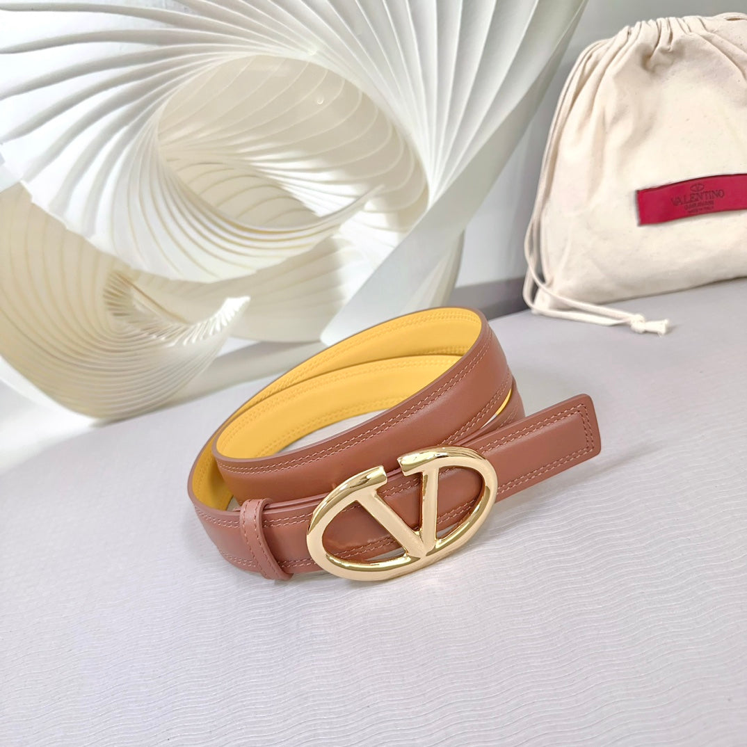 The Bold Edition Belt 30mm Brown Yellow Calfskin Shiny Gold Buckle