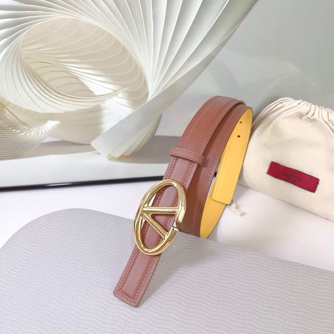 The Bold Edition Belt 30mm Brown Yellow Calfskin Shiny Gold Buckle