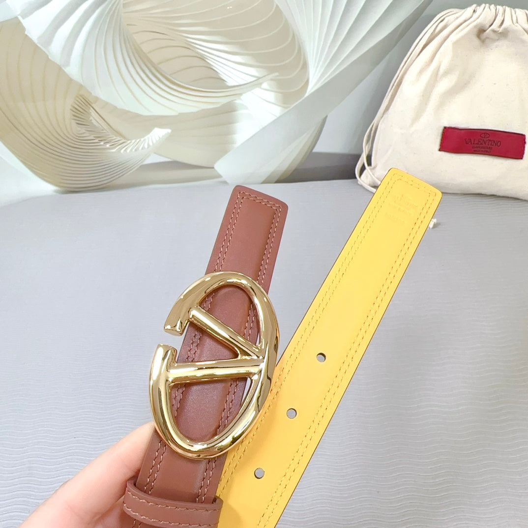 The Bold Edition Belt 30mm Brown Yellow Calfskin Shiny Gold Buckle