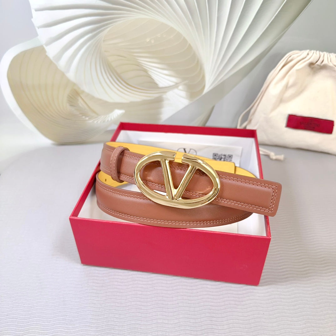 The Bold Edition Belt 30mm Brown Yellow Calfskin Shiny Gold Buckle