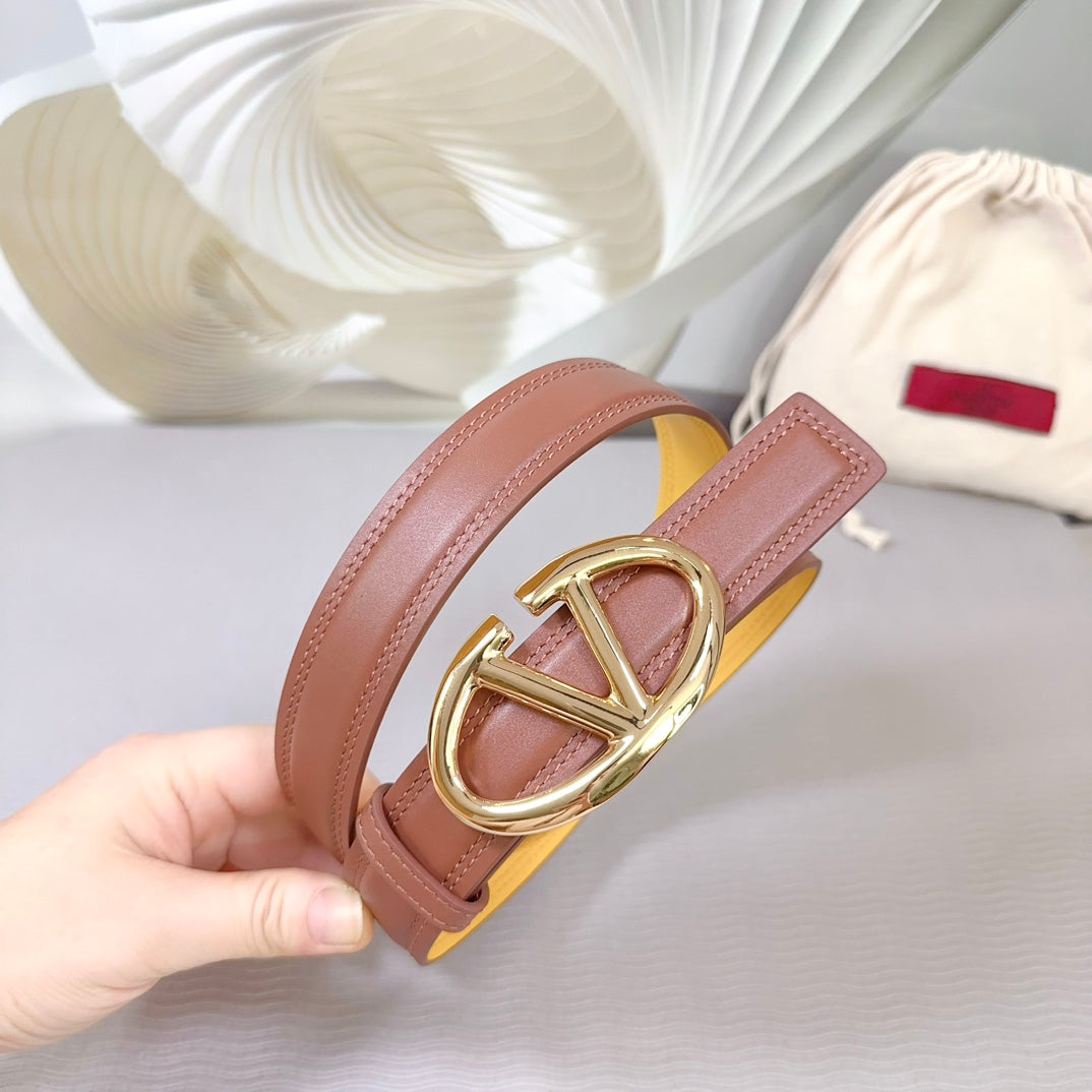 The Bold Edition Belt 30mm Brown Yellow Calfskin Shiny Gold Buckle