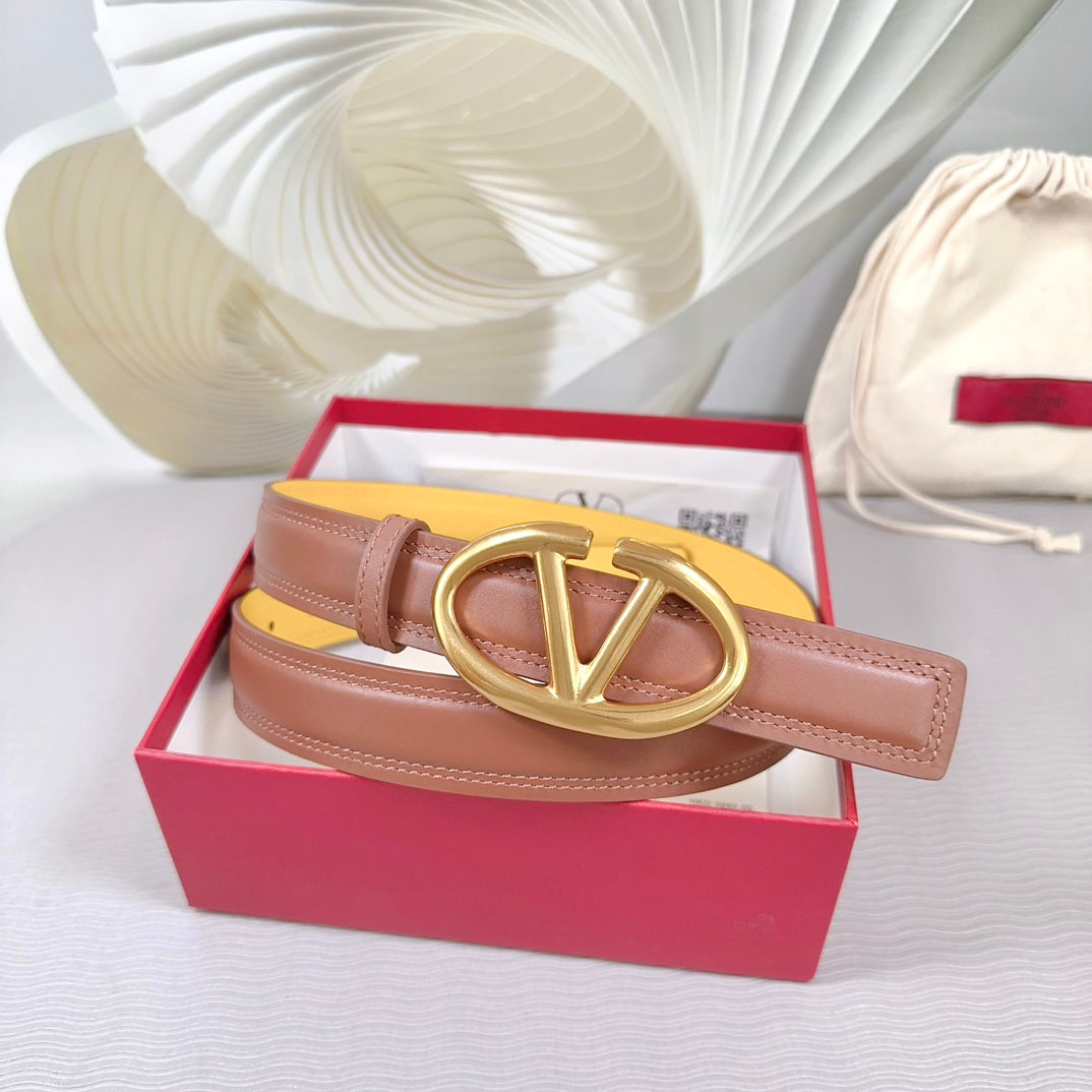 The Bold Edition Belt 30mm Brown Yellow Calfskin Gold Buckle