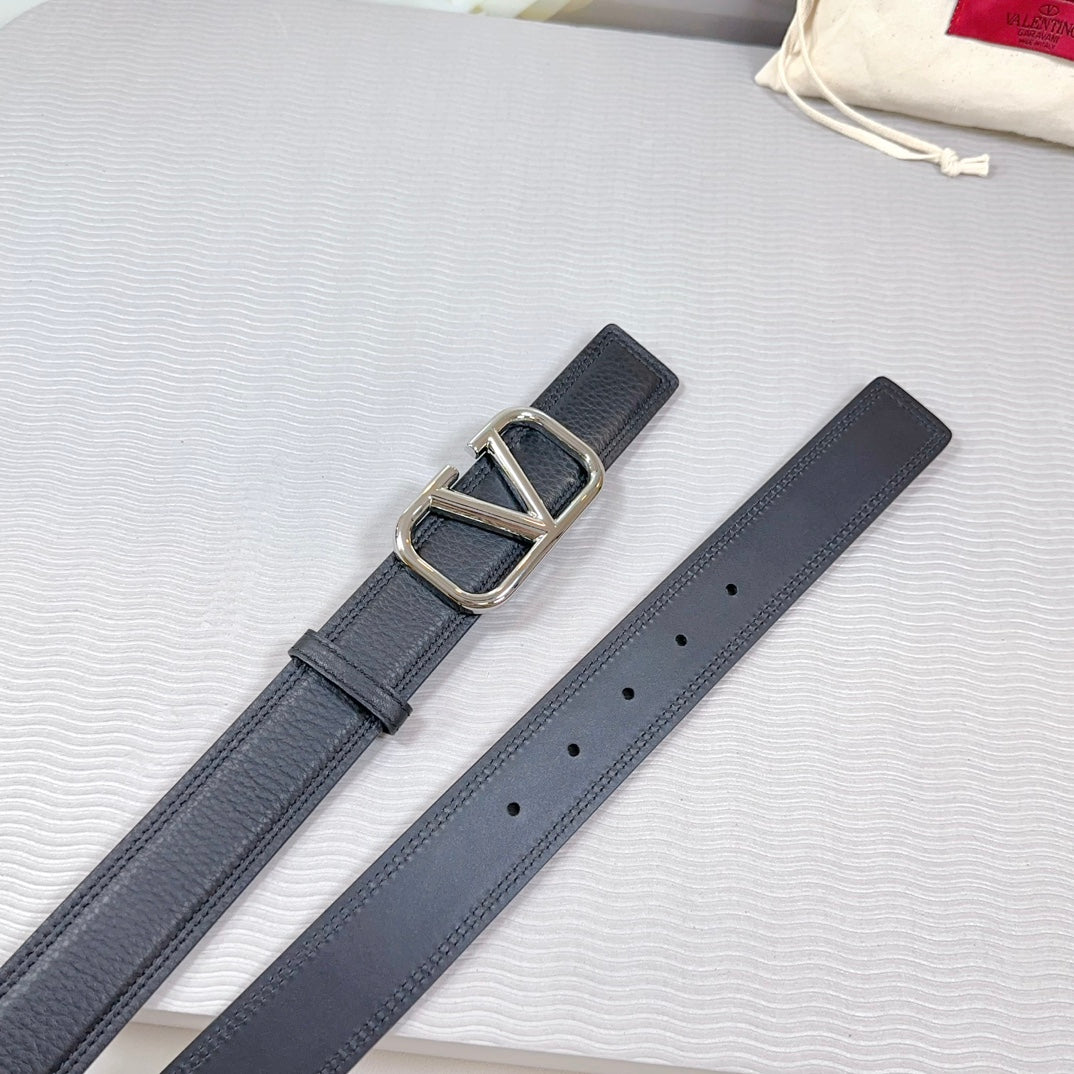 Vlogo Belt 34mm Black Calfskin Silver Buckle