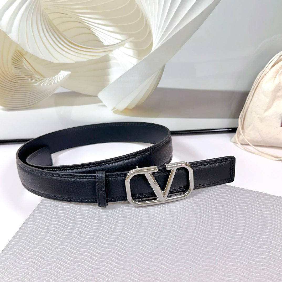 Vlogo Belt 34mm Black Calfskin Silver Buckle