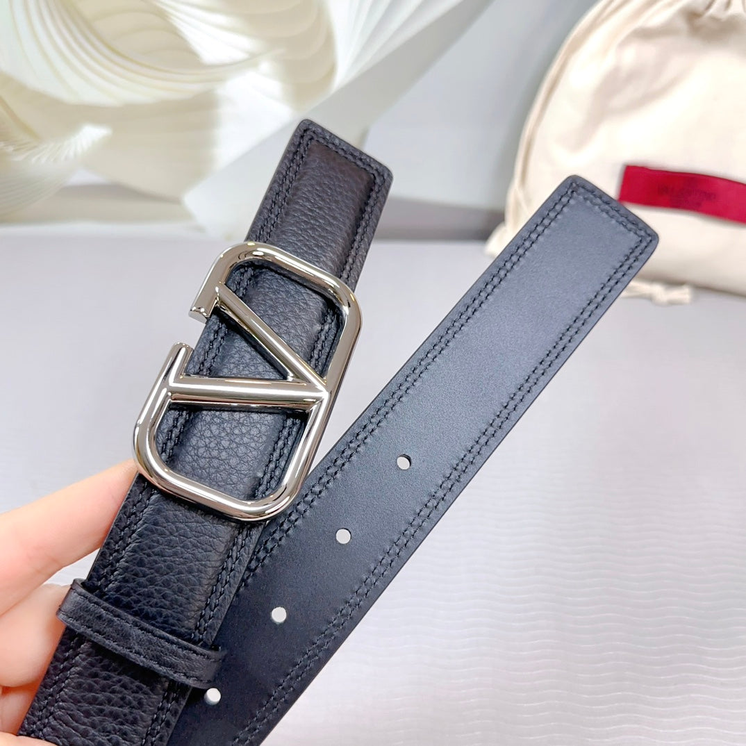 Vlogo Belt 34mm Black Calfskin Silver Buckle