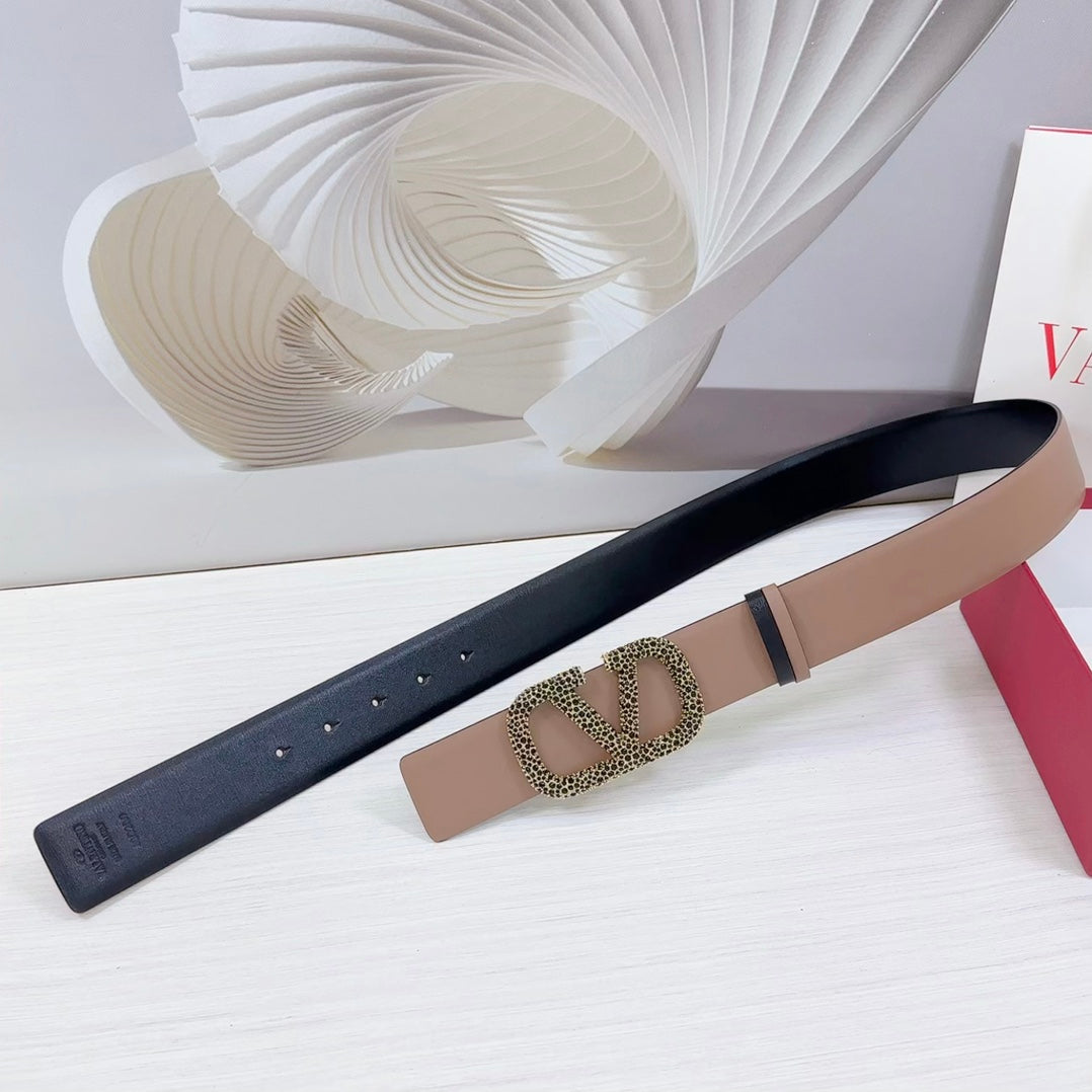 VLOGO SIGNATURE REVERSIBLE BELT 40MM ROSE BLACK GOLD CALFSKIN GOLD BLACK BUCKLE