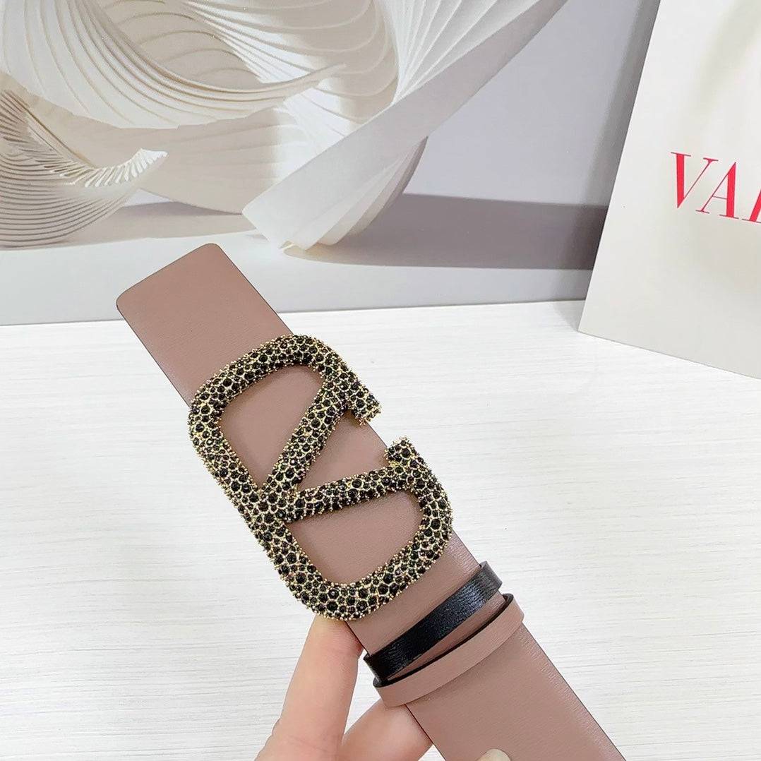 VLOGO SIGNATURE REVERSIBLE BELT 40MM ROSE BLACK GOLD CALFSKIN GOLD BLACK BUCKLE