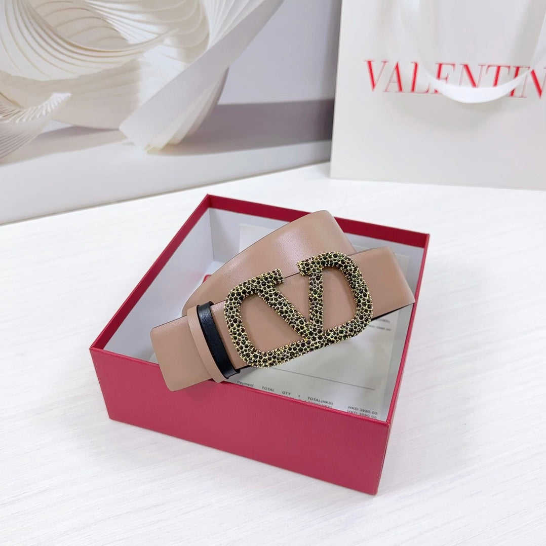 VLOGO SIGNATURE REVERSIBLE BELT 40MM ROSE BLACK GOLD CALFSKIN GOLD BLACK BUCKLE