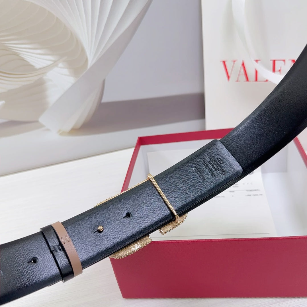 VLOGO SIGNATURE REVERSIBLE BELT 40MM ROSE BLACK GOLD CALFSKIN LIGHT GOLD BUCKLE