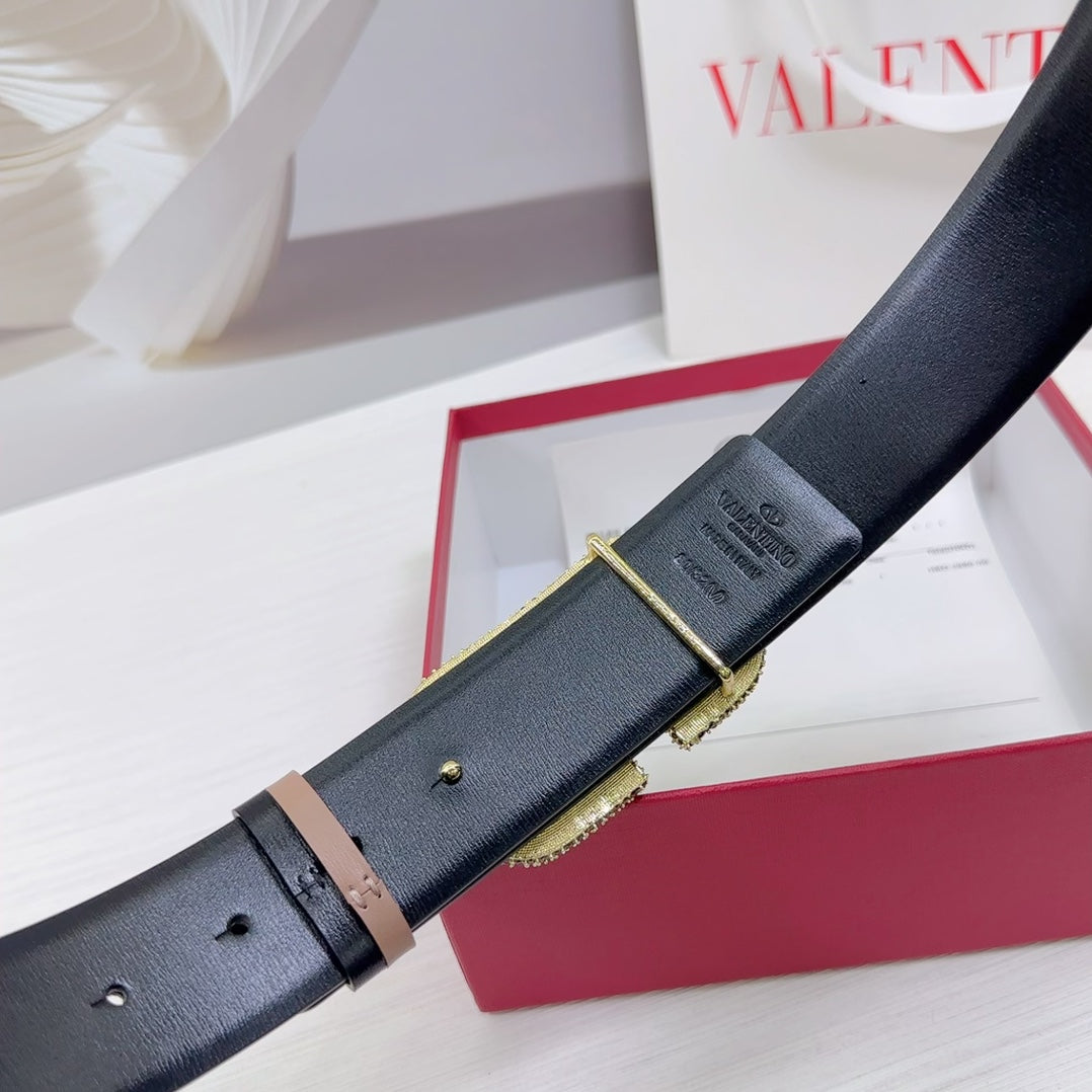 VLOGO SIGNATURE REVERSIBLE BELT 40MM ROSE BLACK GOLD CALFSKIN GOLD BUCKLE