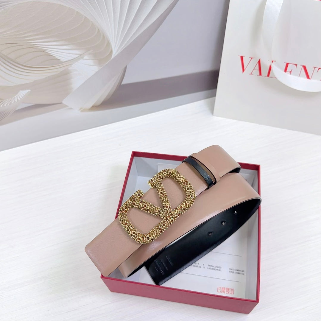 VLOGO SIGNATURE REVERSIBLE BELT 40MM ROSE BLACK GOLD CALFSKIN GOLD BUCKLE