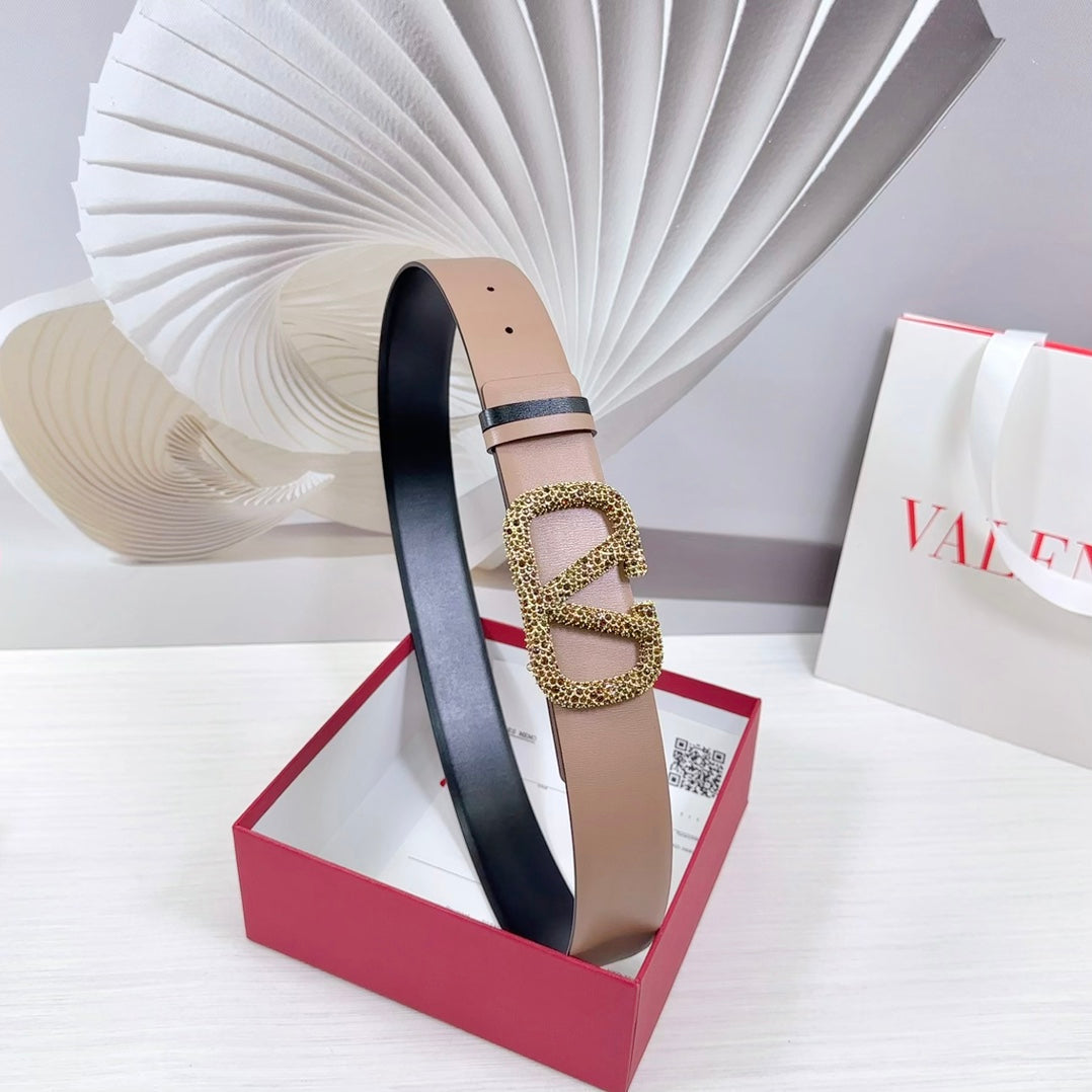 VLOGO SIGNATURE REVERSIBLE BELT 40MM ROSE BLACK GOLD CALFSKIN GOLD BUCKLE