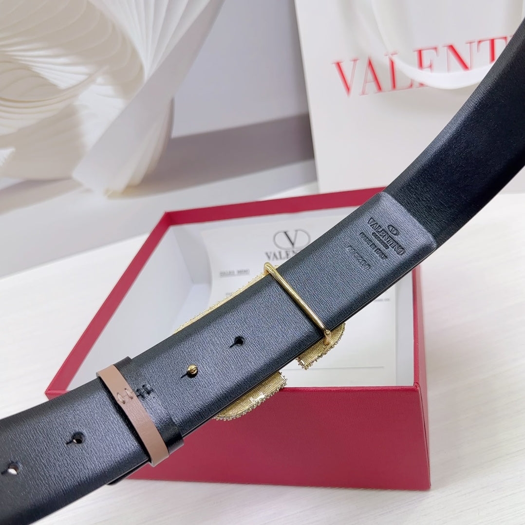 VLOGO SIGNATURE REVERSIBLE BELT 40MM ROSE BLACK GOLD CALFSKIN GOLD PEARL BUCKLE