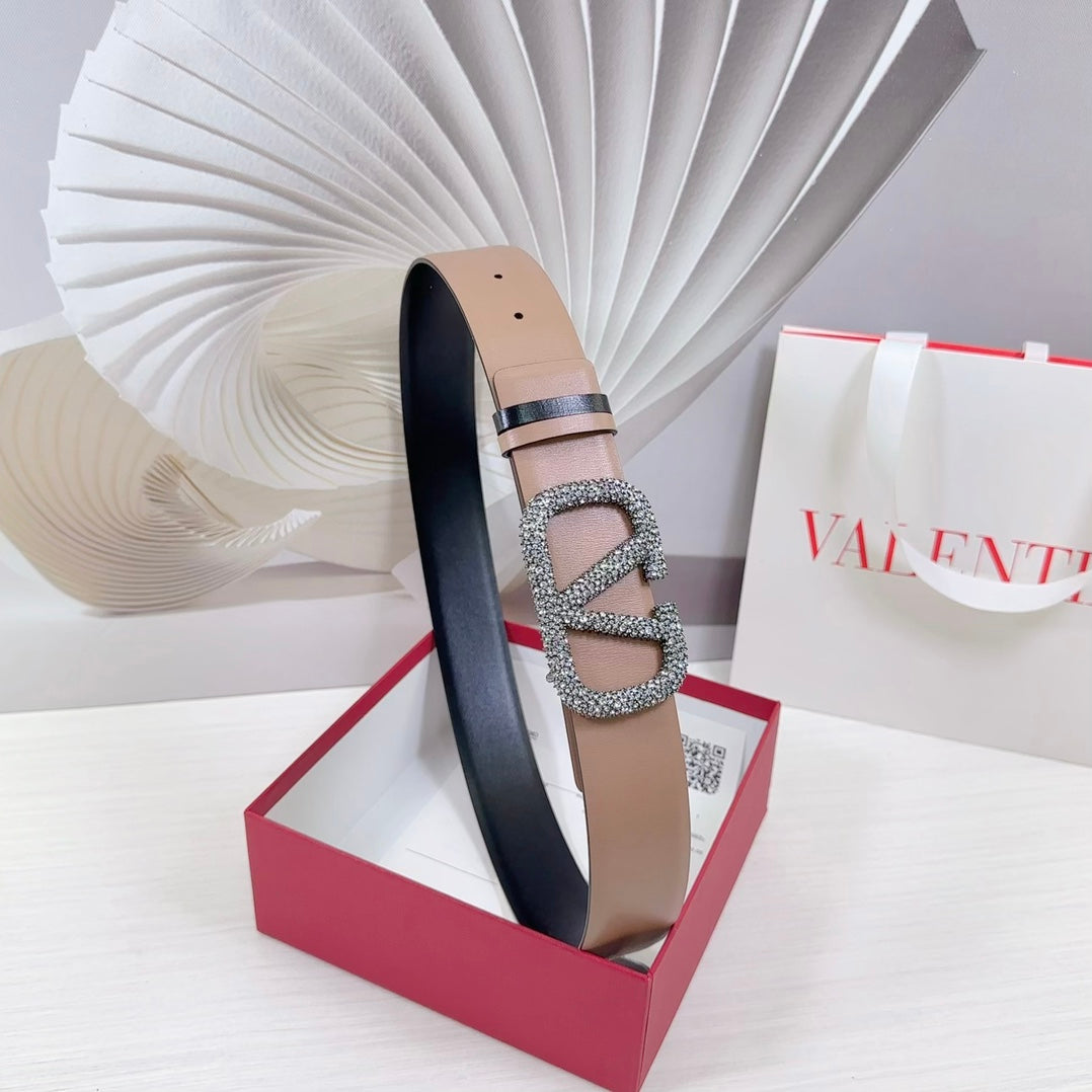 VLOGO SIGNATURE REVERSIBLE BELT 40MM ROSE BLACK CALFSKIN SILVER BUCKLE